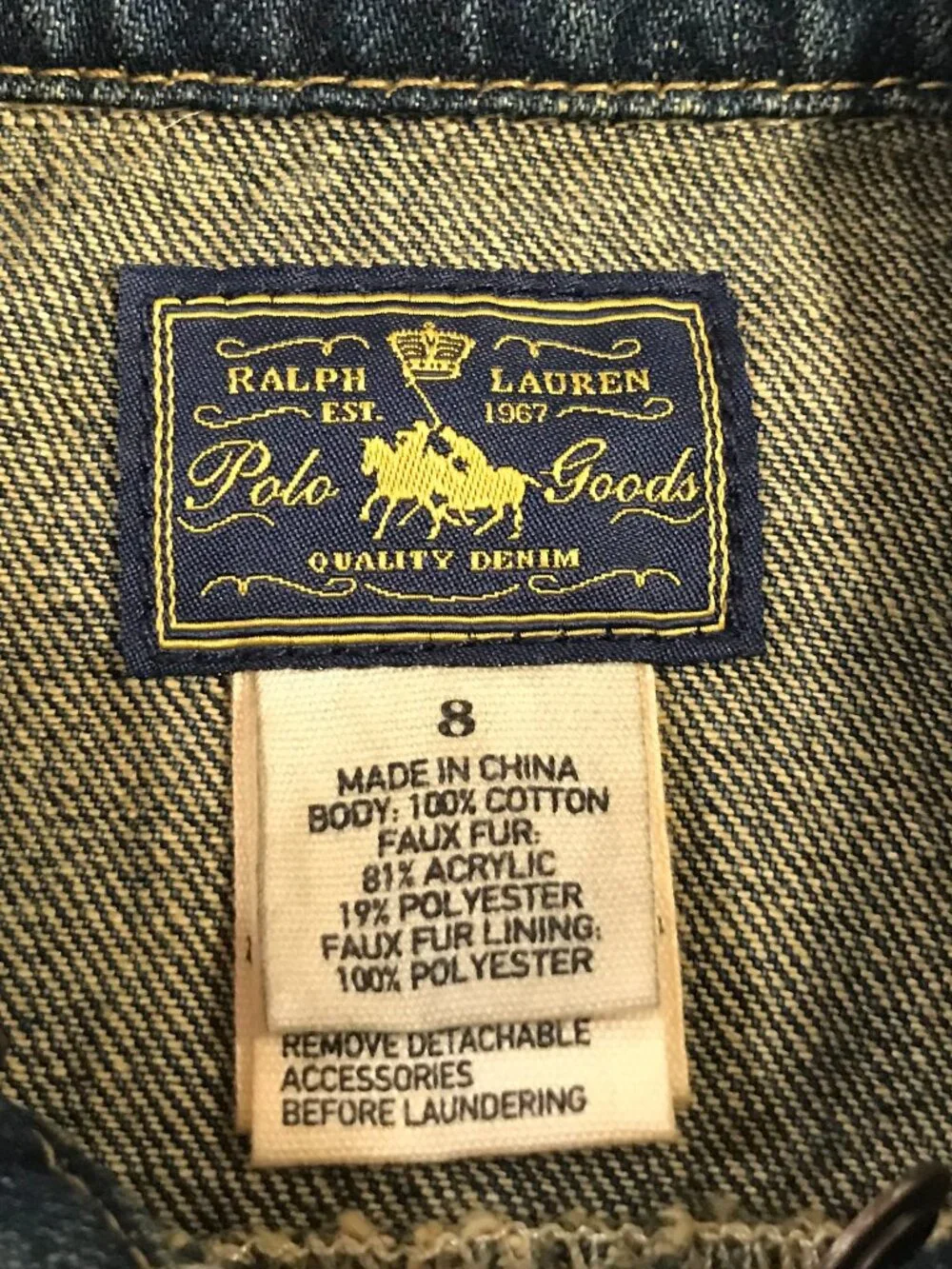Ralph Lauren Girls Denim Jacket Size 8 NWOT Removable Faux Fur Leopard Collar